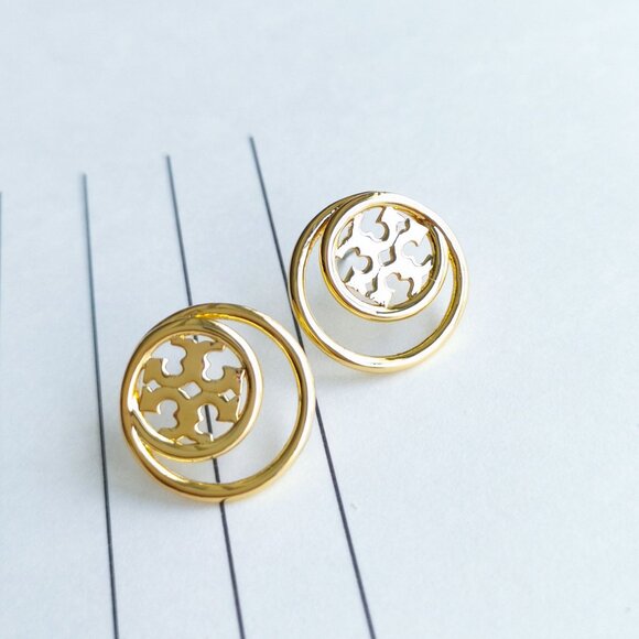 Tory Burch Miller Double Ring Stud Earrings - Picture 4 of 4